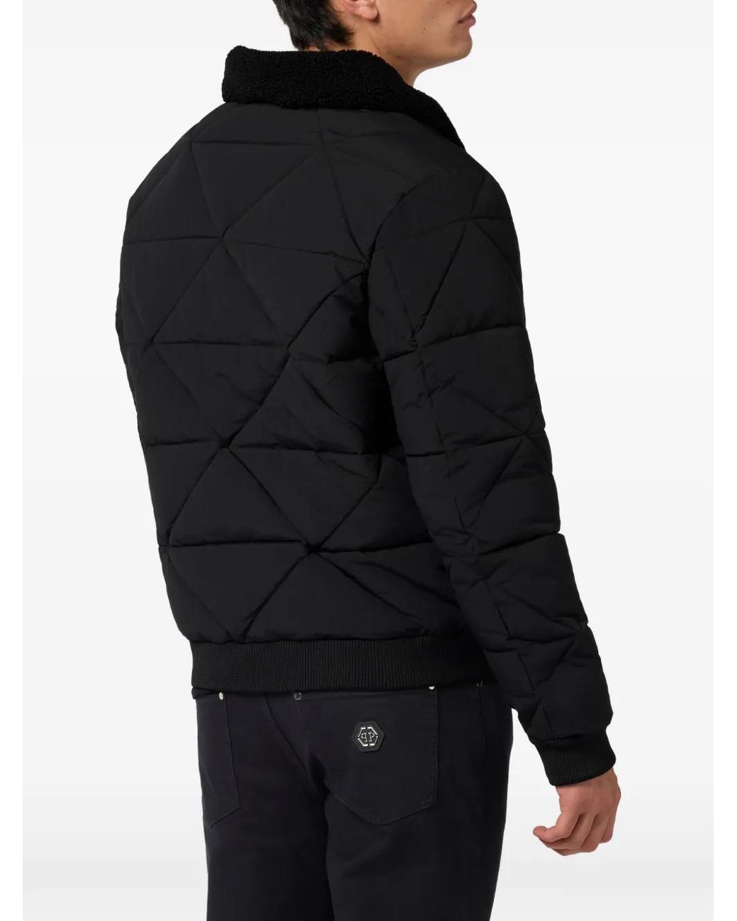 Philipp Plein Black Quilted-Collar Jacket for men