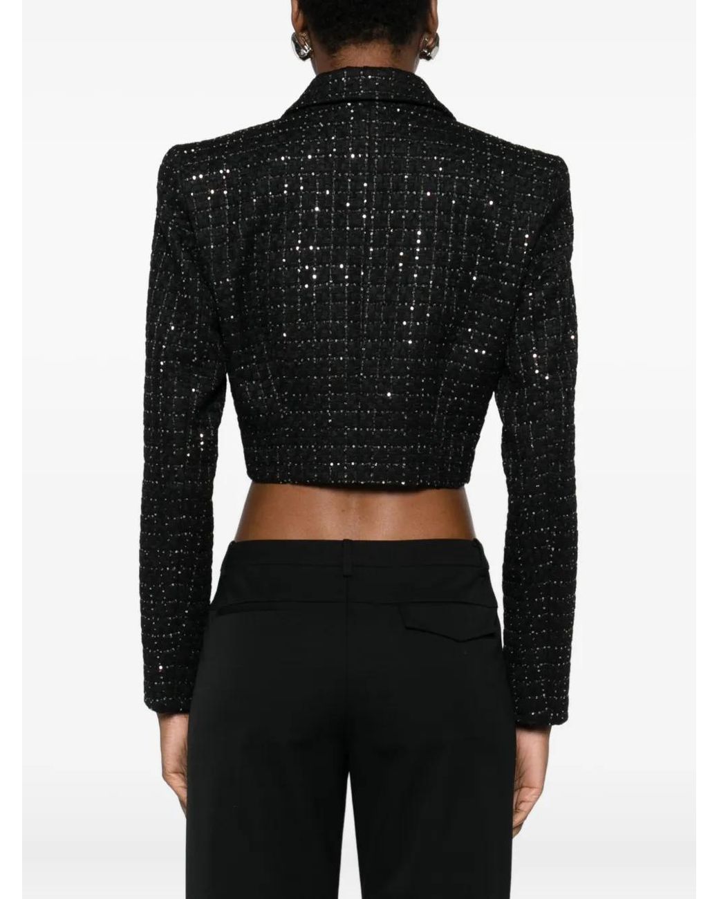 Nissa Black Sequin-Embellished Buttoned Jacket