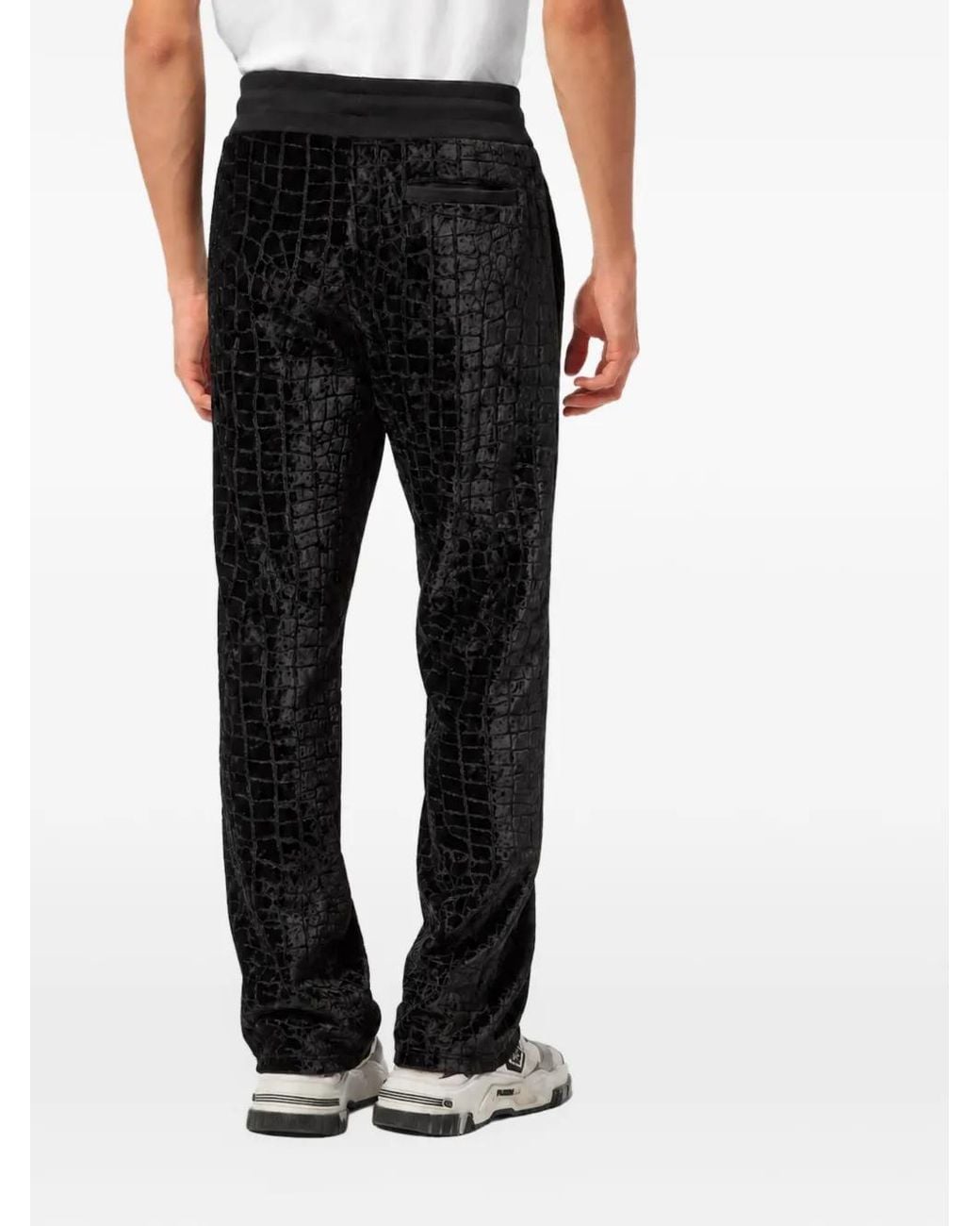 Philipp Plein Black Velvet Tracksuit Pants Cocco for men
