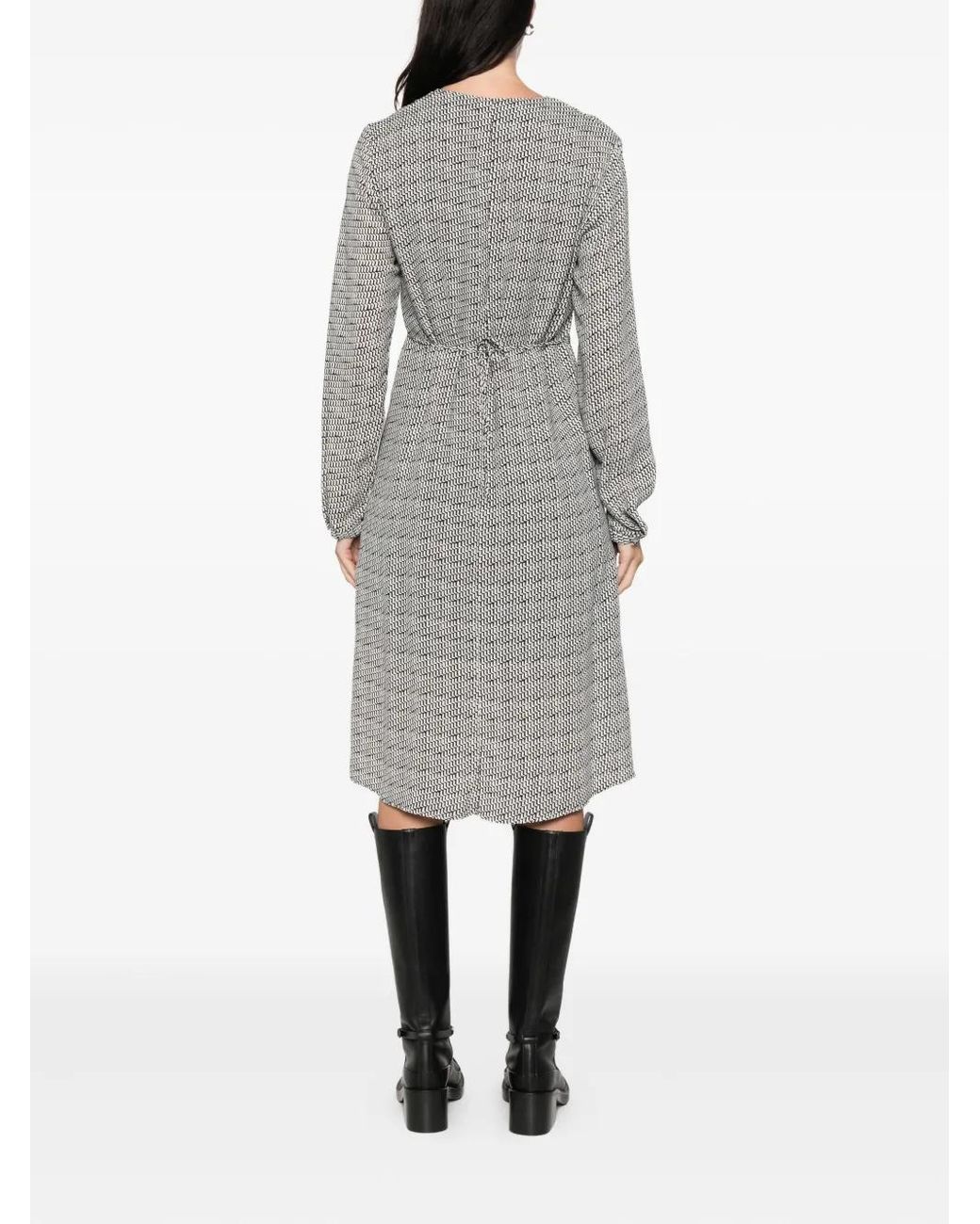 Marc O' Polo Gray V-Neck Patterned Midi Dress