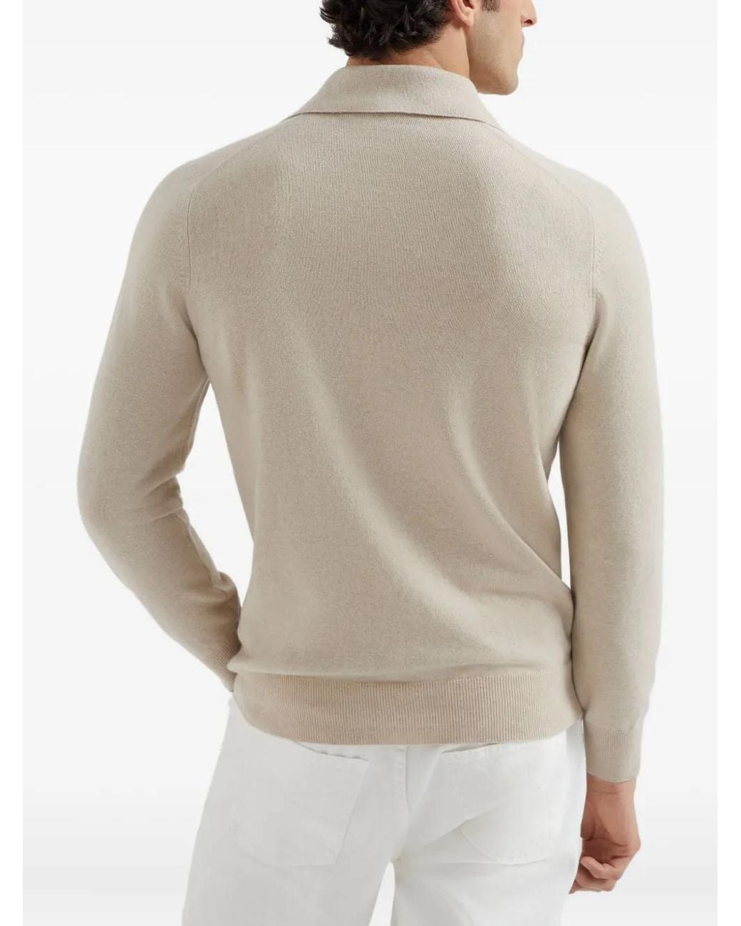 Brunello Cucinelli Natural Cashmere Knit Polo Shirt for men
