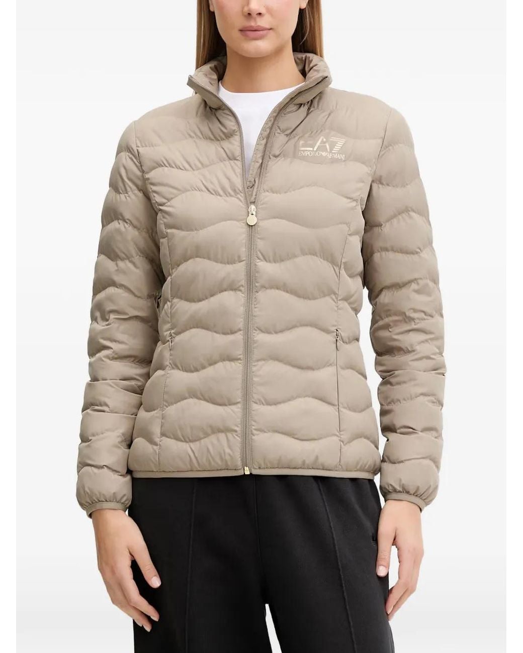 EA7 Natural Windbreaker Jacket With Wavy Striped Quilting