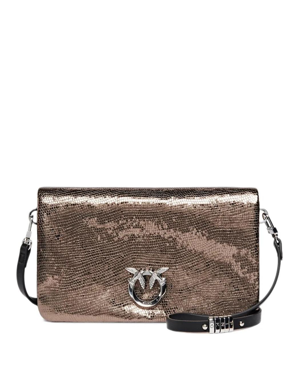 Pinko Gray Love Bag Click Soft Horizontal Small Crossbody Clutch