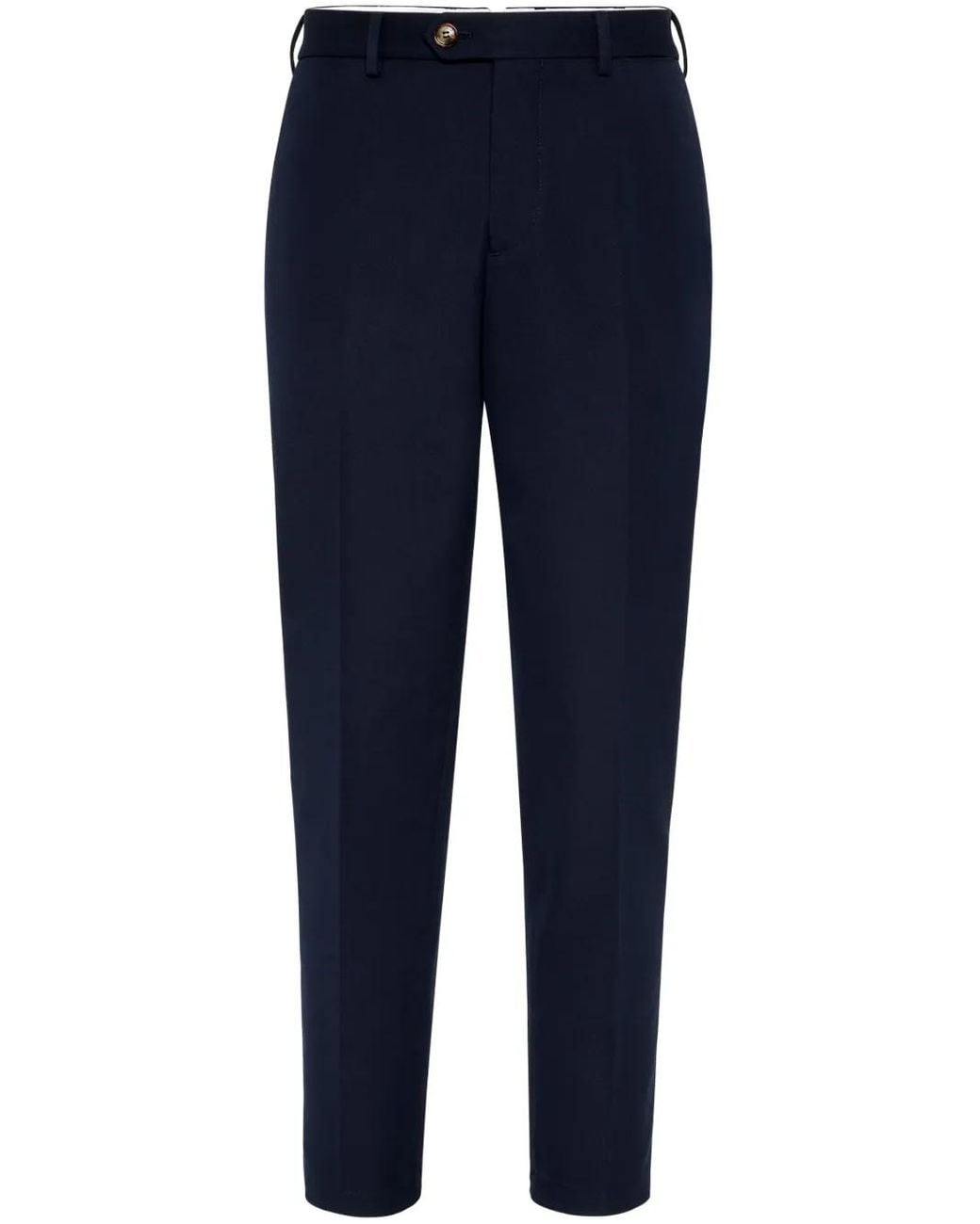 Brunello Cucinelli Blue Cotton And Virgin Wool Gabardine Italian Fit Trousers for men