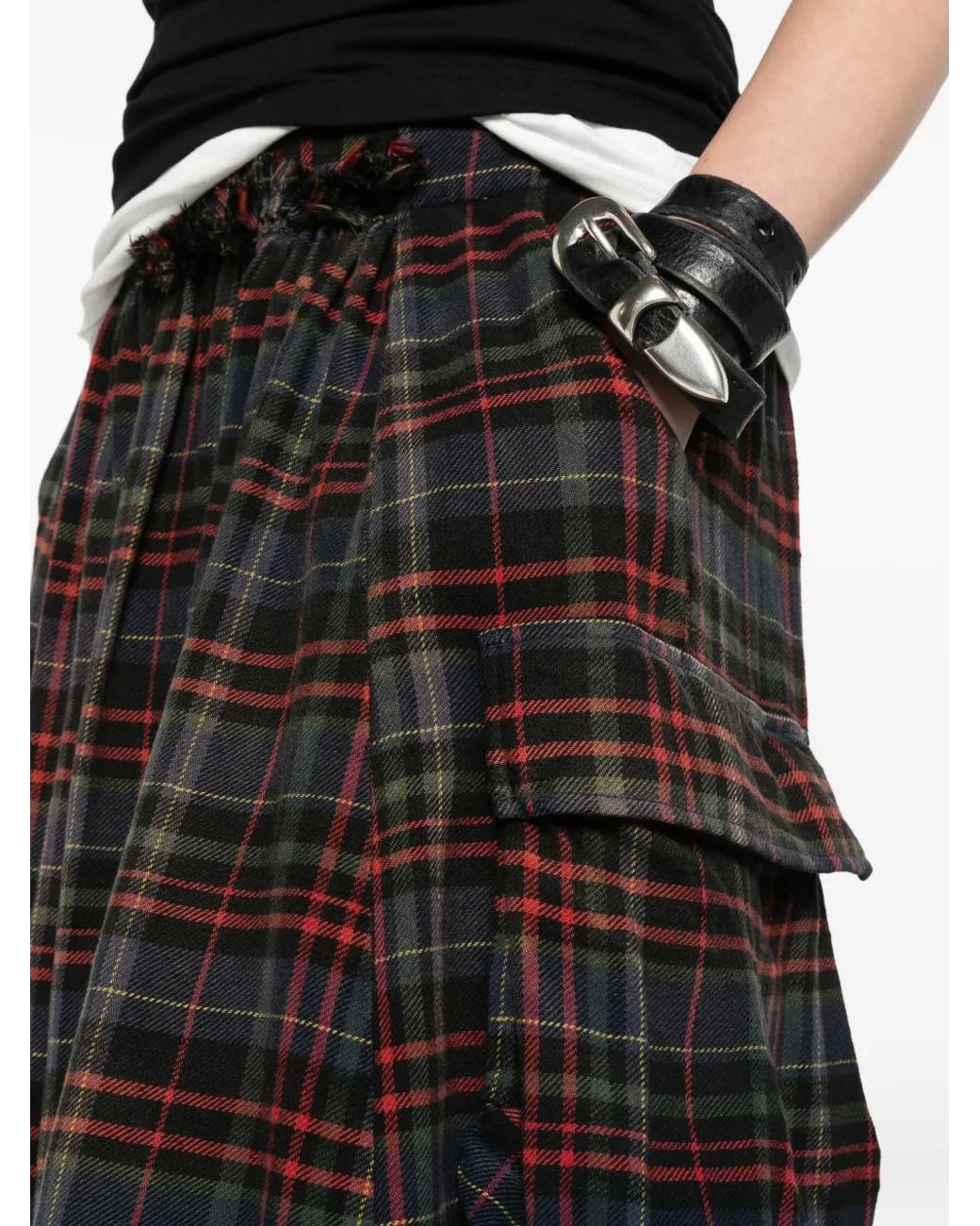 R13 Black Raw-Hem Gathered Cargo Skirt