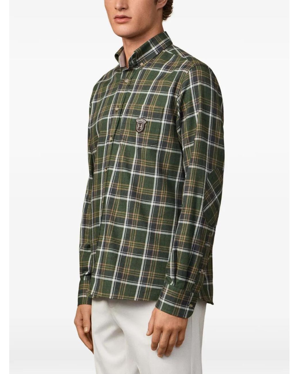 Hackett Green Plaid Elbow-Patch Shirt for men