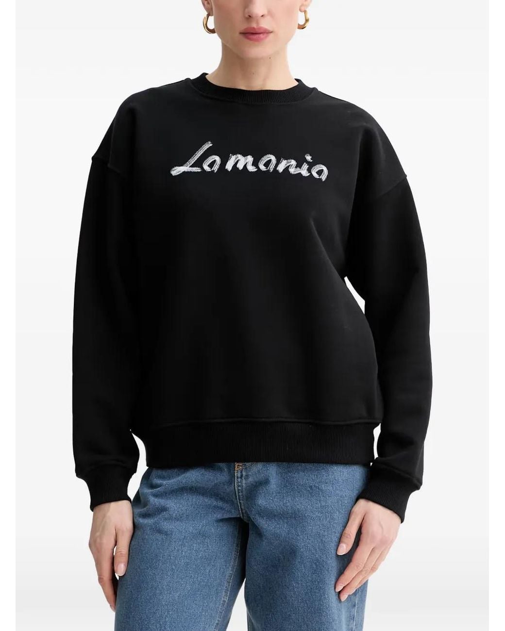 La Mania Black Fiora Logo-Print Sweatshirt