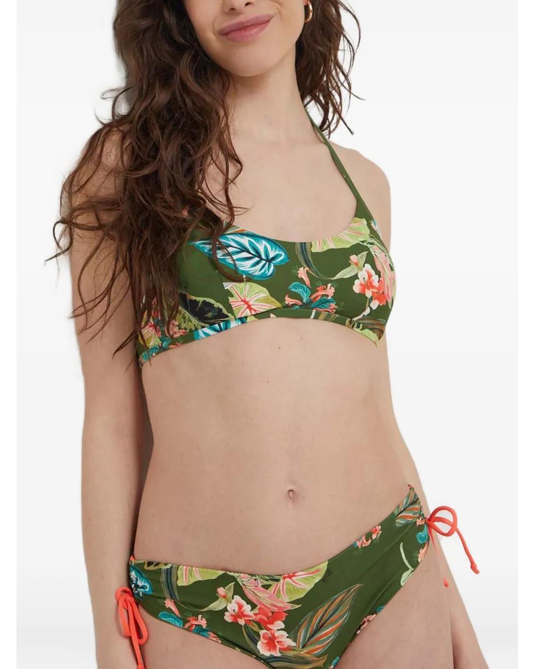 Liu Jo Green Floral-Print Halterneck Bikini Top