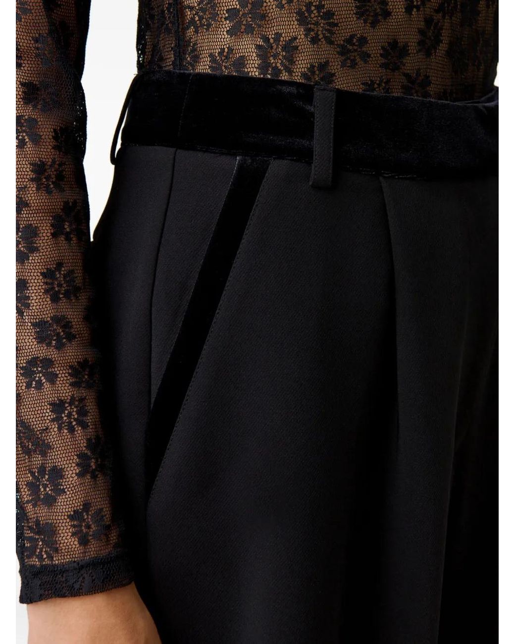 Claudie Pierlot Broek Met Fluwelen Afwerking En Geplooide Voorkant in het Black