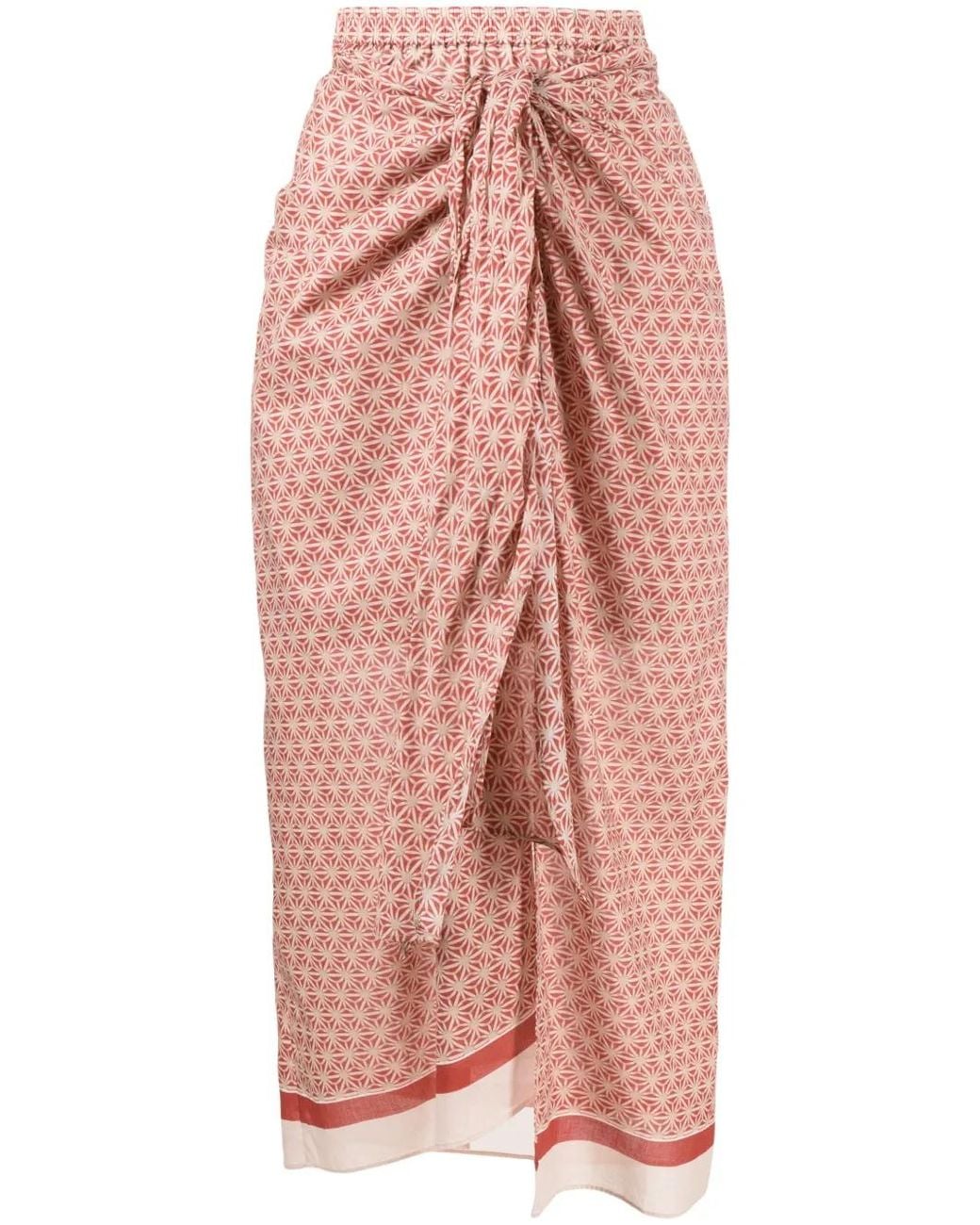 Brunello Cucinelli Pink Geometric-Pattern Wrap Skirt