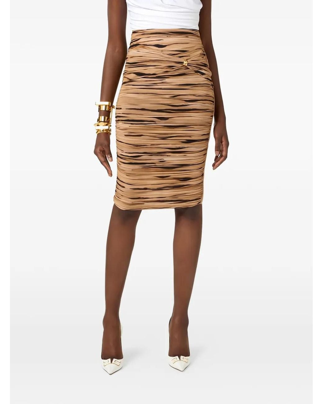 Elisabetta Franchi Natural Jersey Skirt With Tiger Print