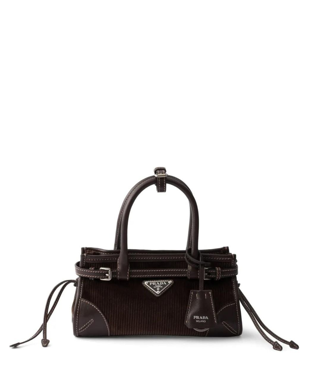 Prada Black Bonnie Small Corduroy And Leather Handbag