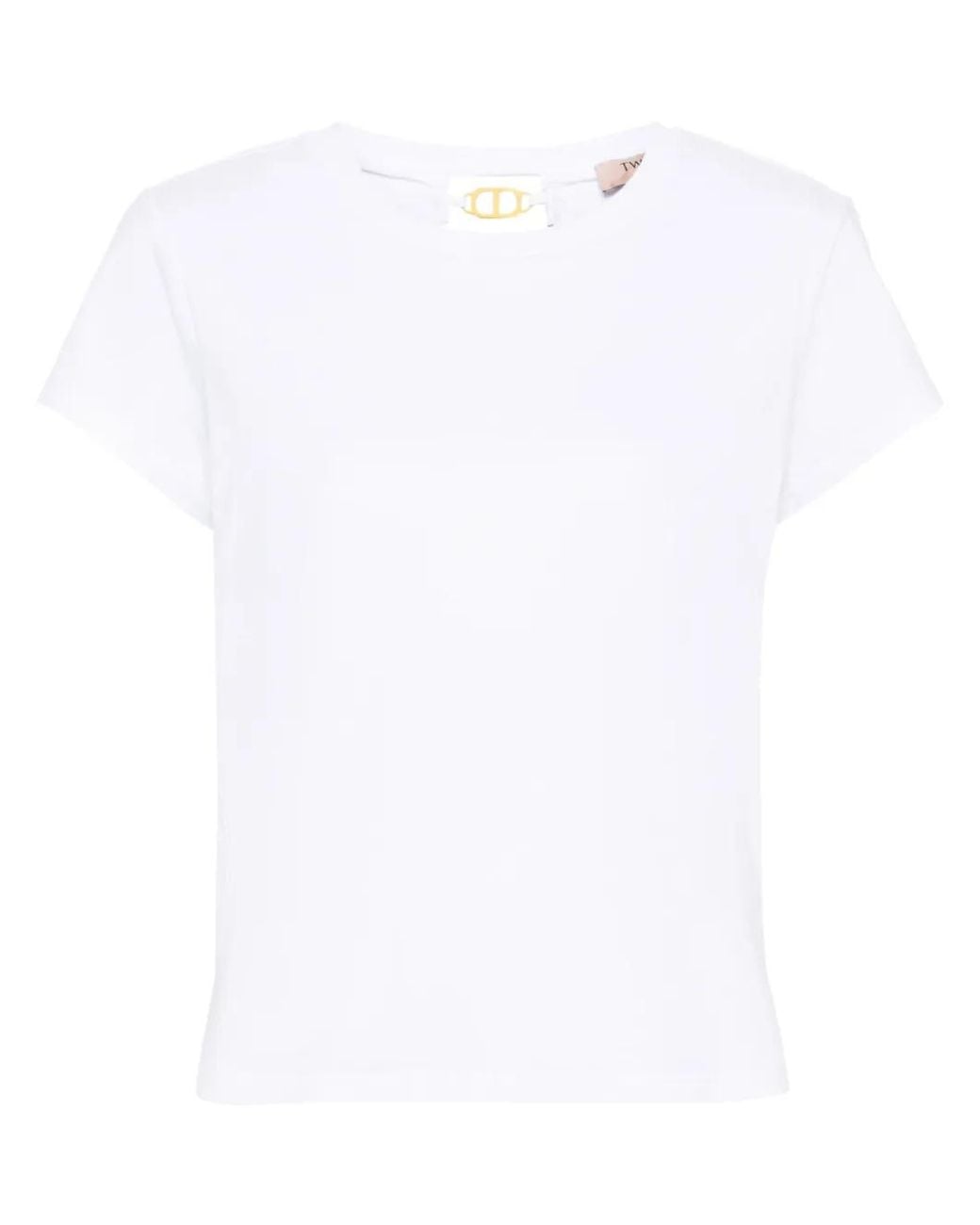 Twinset White Logo-Plaque Cotton T-Shirt