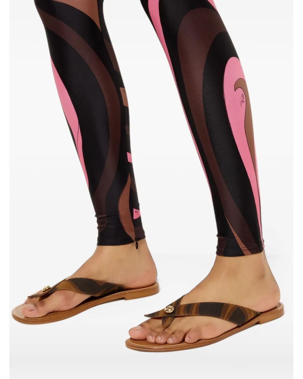 Emilio Pucci Brown Suede Labirinto-Print Flip-Flops