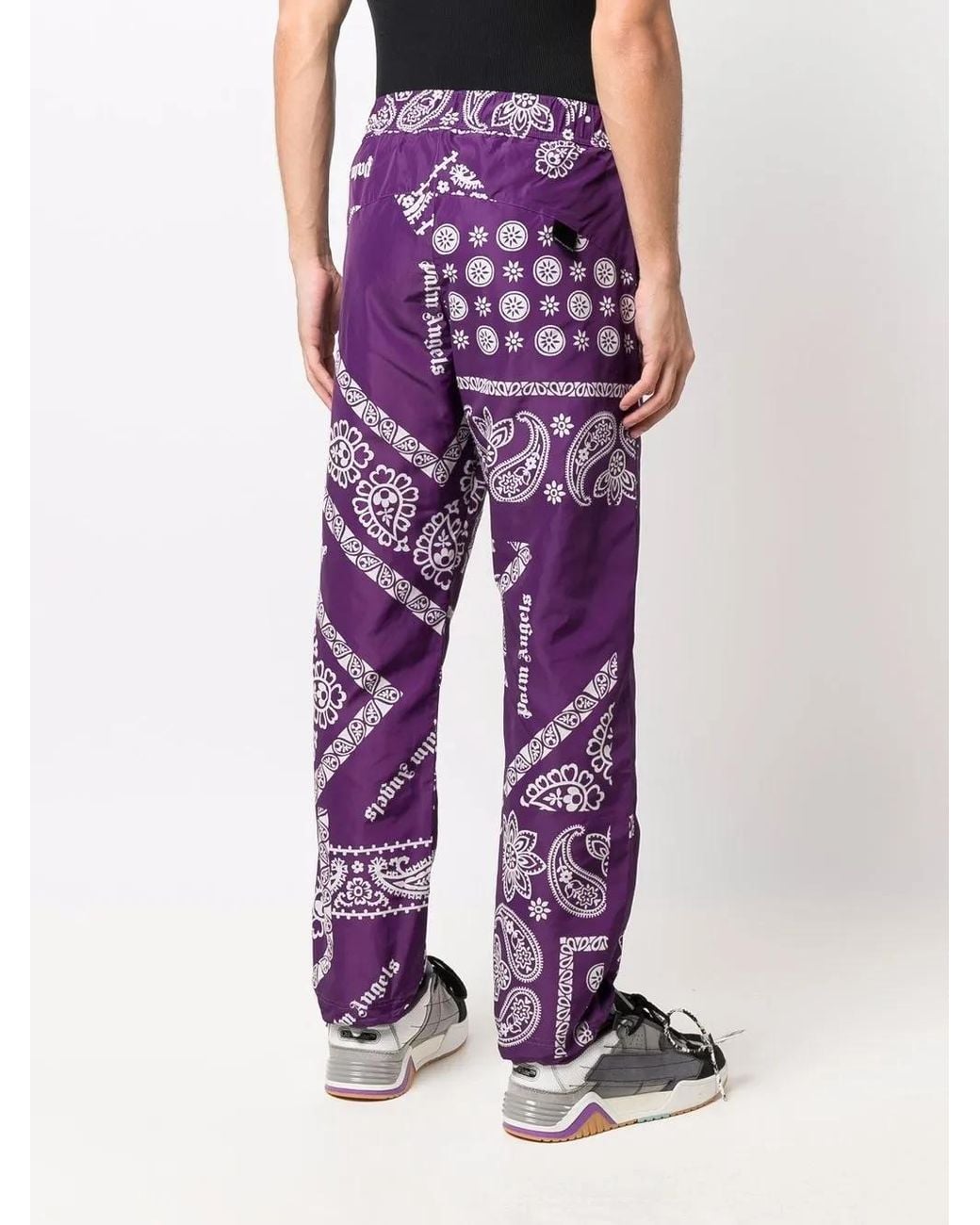 Palm Angels Purple Bandana-Print Logo Trousers for men