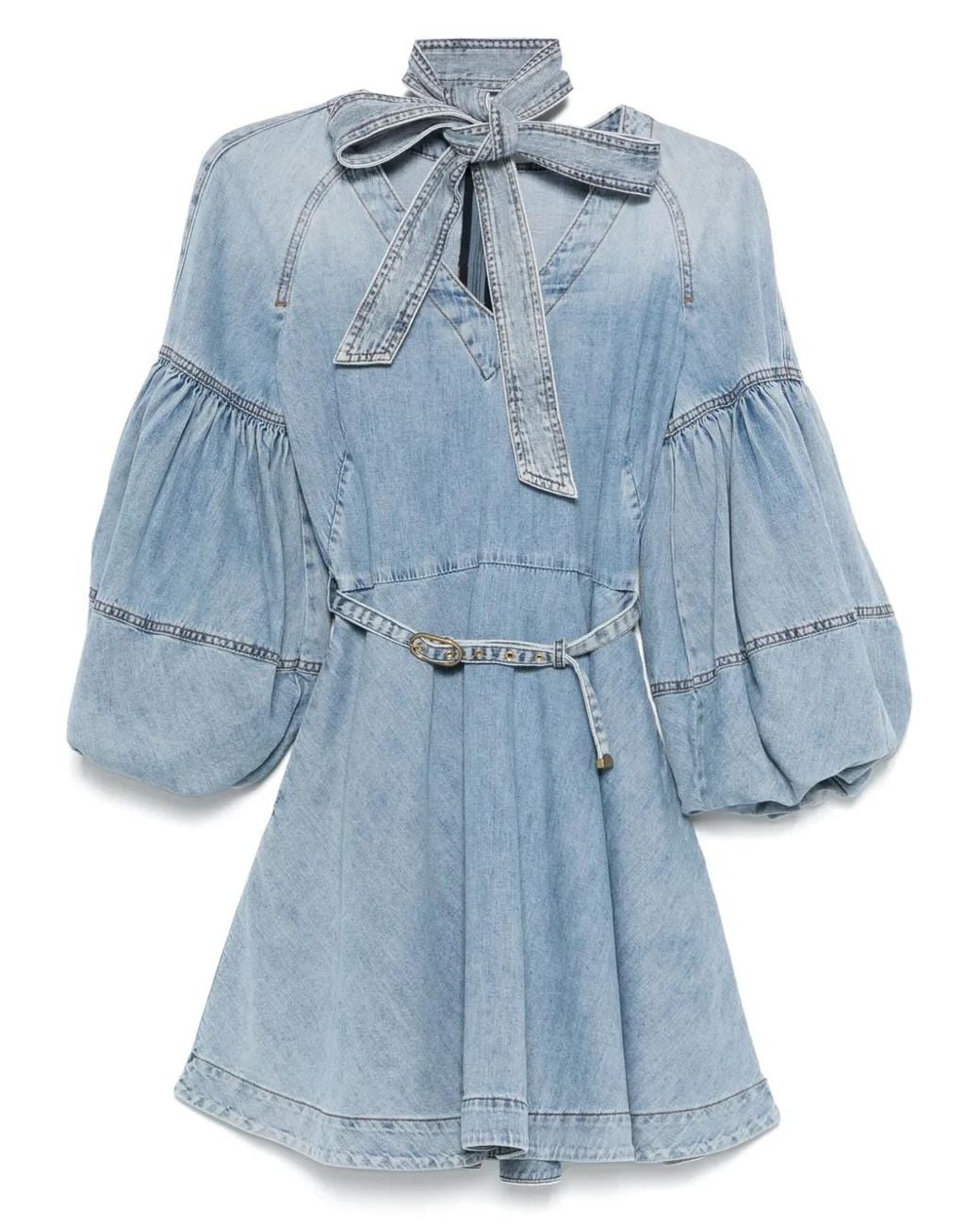 Zimmermann Blue Celeste Mini Dress With Puff Sleeves