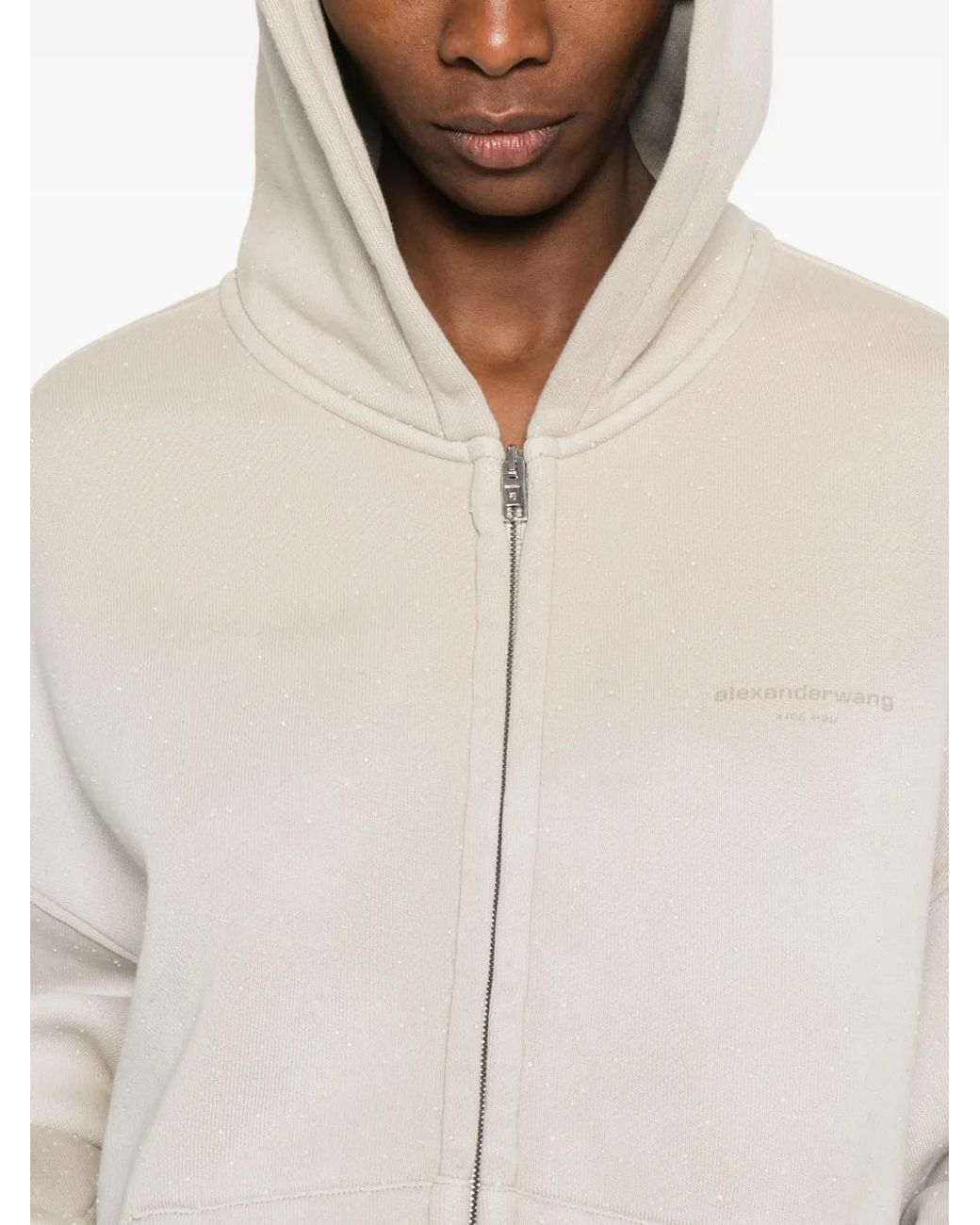 Alexander Wang White Crystal Washed Terry Zip Hoodie