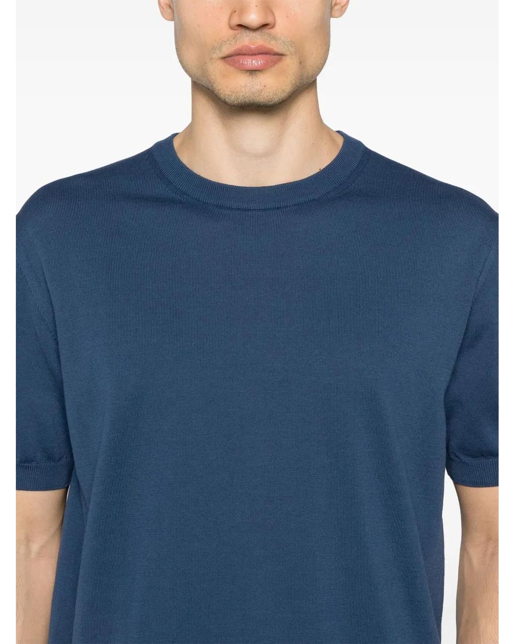 Canali Blue Cotton T-Shirt for men
