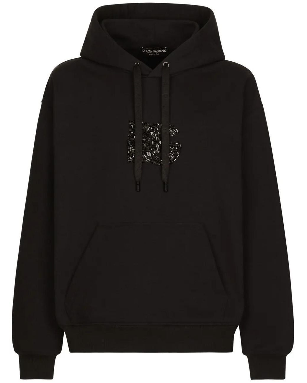 Dolce & Gabbana Black Rhinestone-Embellished Cotton Hoodie for men