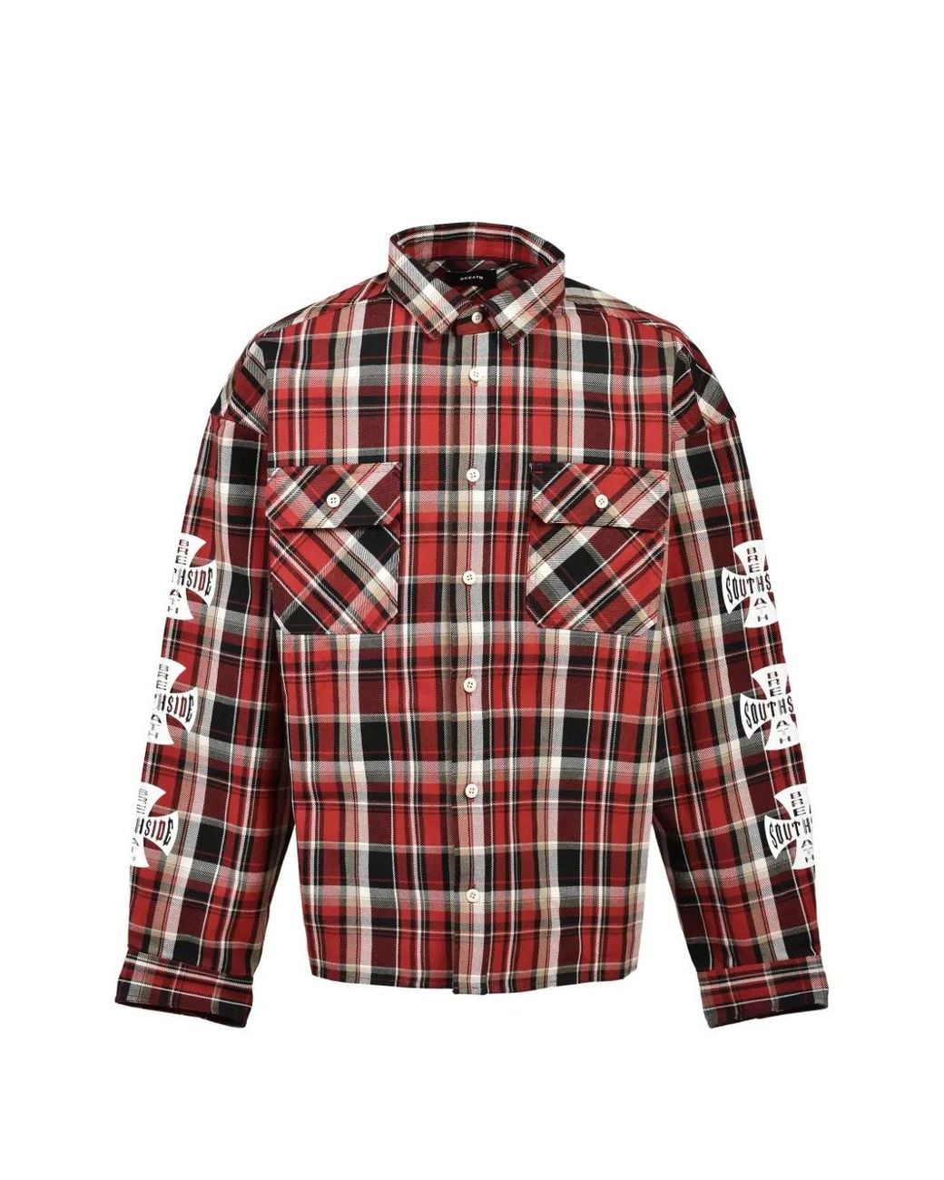 BREATH Red Check-Pattern Logo-Print Shirt for men