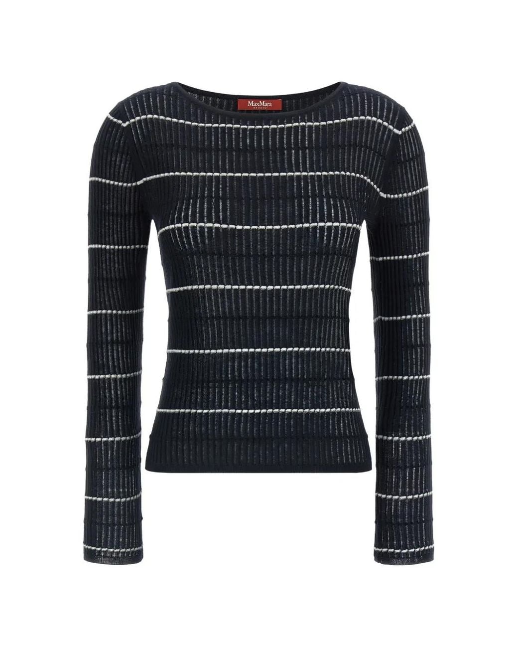 Max Mara Black Pedone Ribbed Striped Sweater