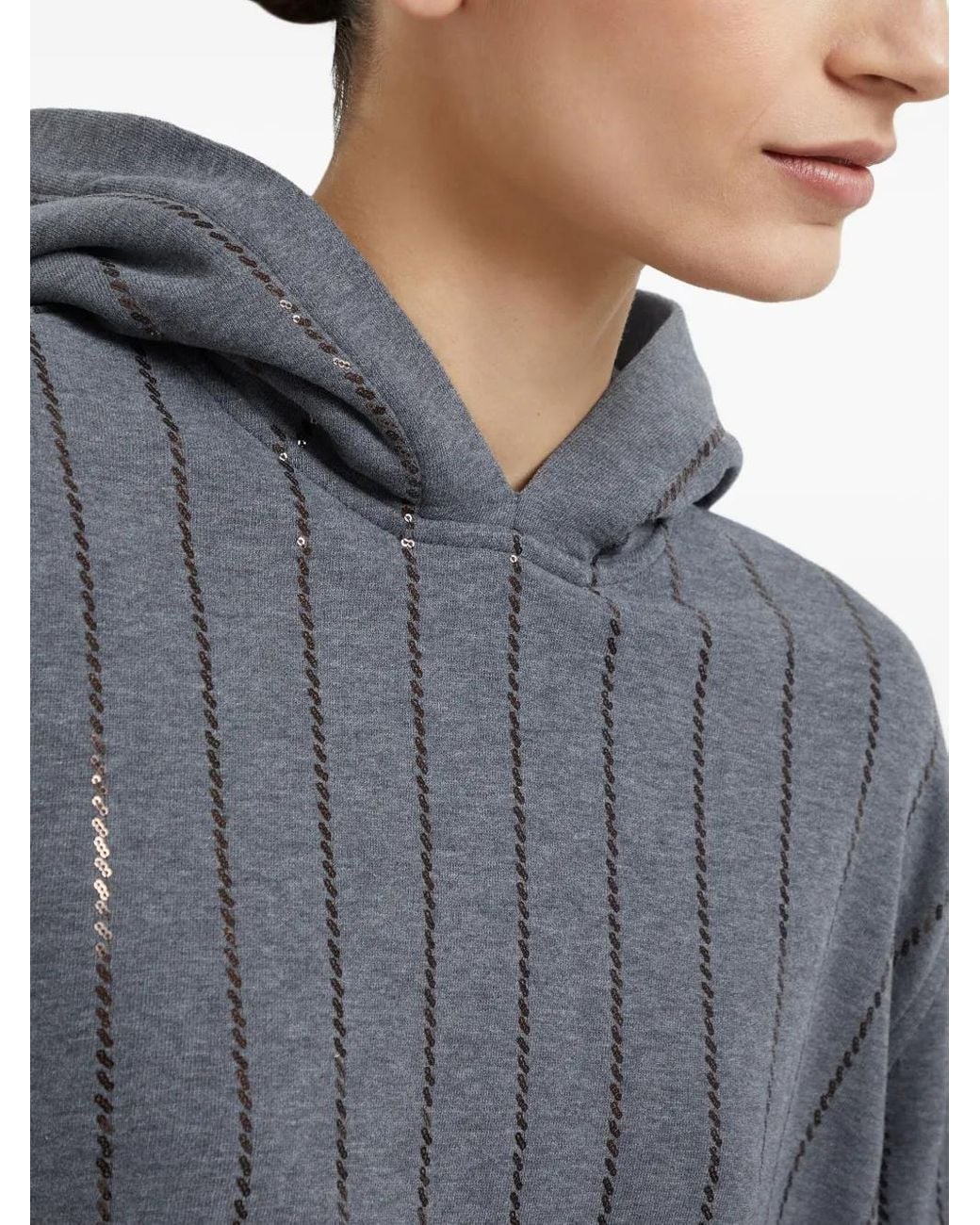 Brunello Cucinelli Gray Sequin-Embellished Hoodie