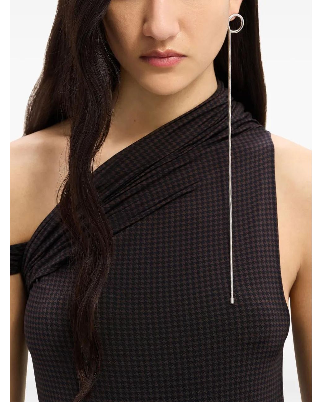 Courreges Black Houndstooth Twist Midi Dress