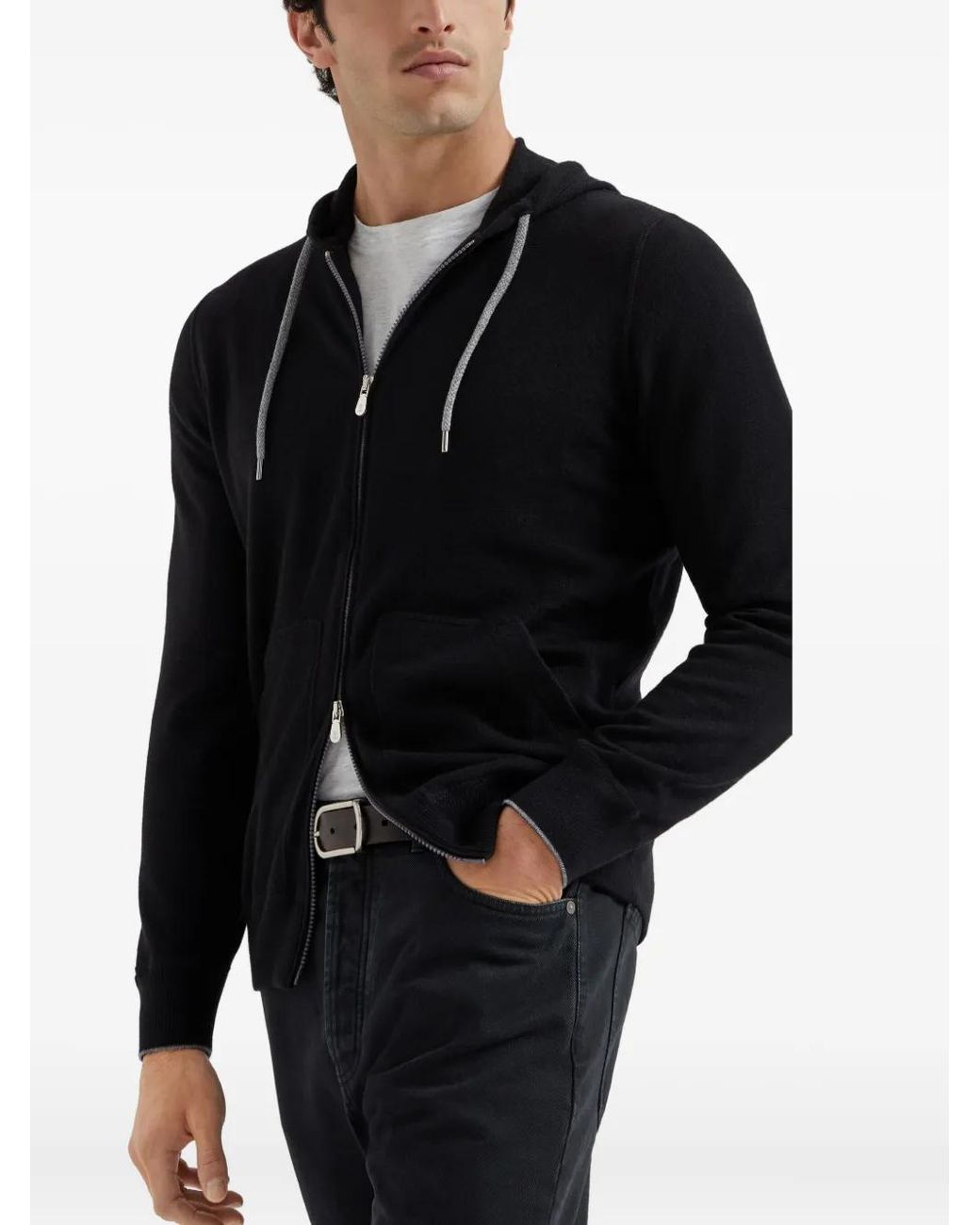 Brunello Cucinelli Black Cashmere Hoodie for men