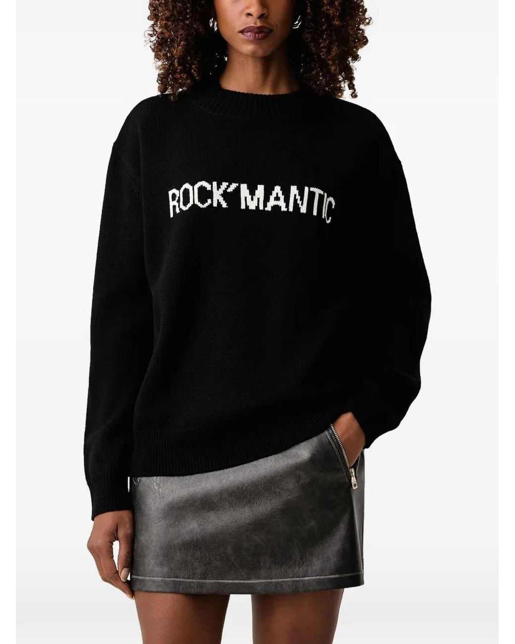Patrizia Pepe Black Intarsia-Knit Logo-Embroidered Sweater
