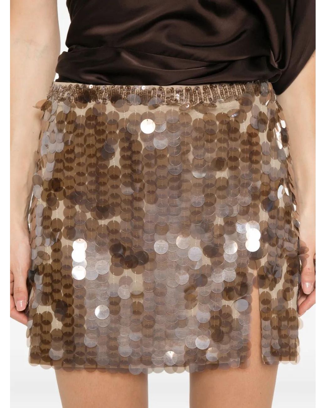 P.A.R.O.S.H. Natural Sequin-Embellished Mini Skirt