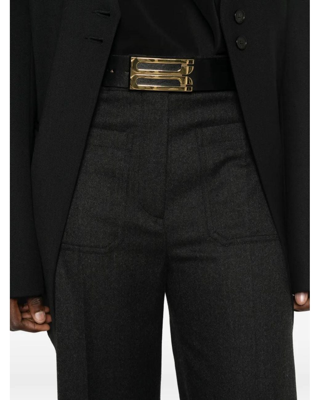 Victoria Beckham Black Flannel Wide-Leg Trousers