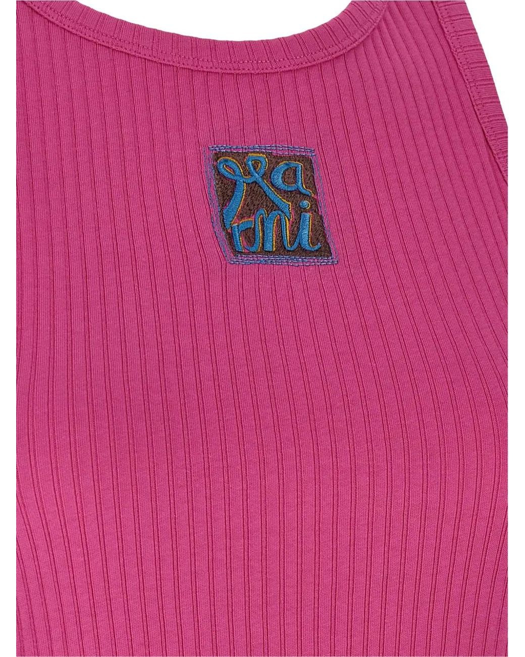 Marni Pink Ribbed Tank Top With Applique