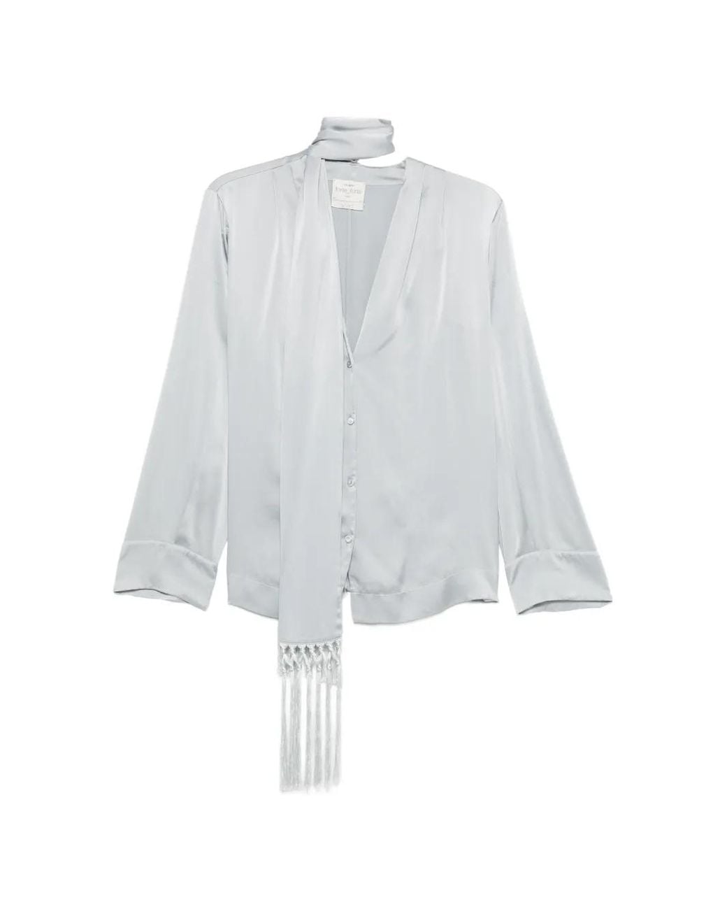 Forte_forte White Fringe-Trim Tie-Neck Shirt