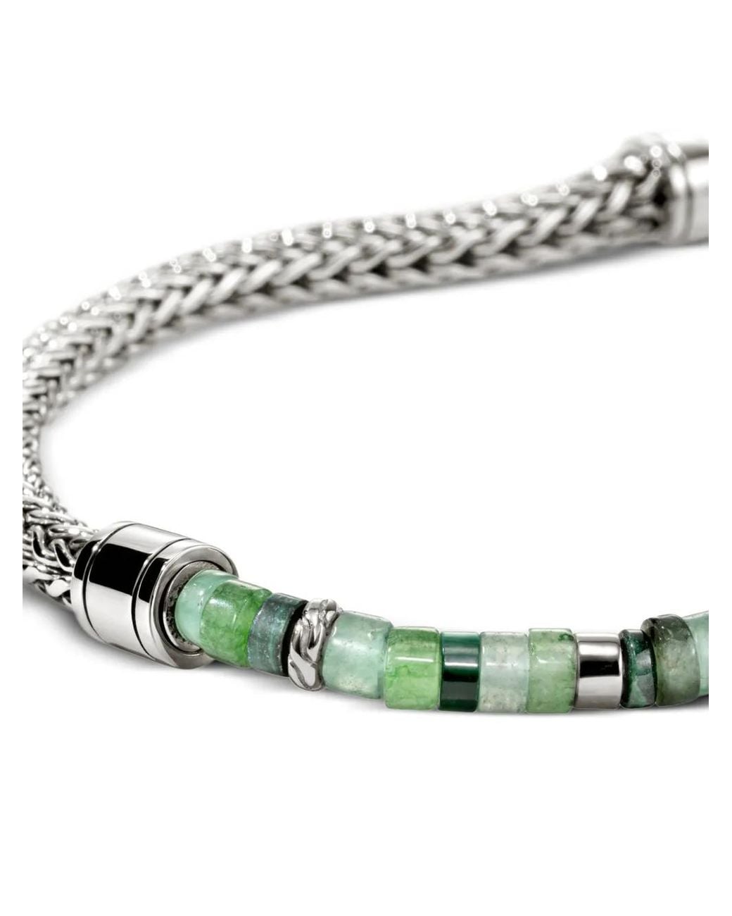 John Hardy Metallic Sterling Heishi Chain Malachite Bracelet for men