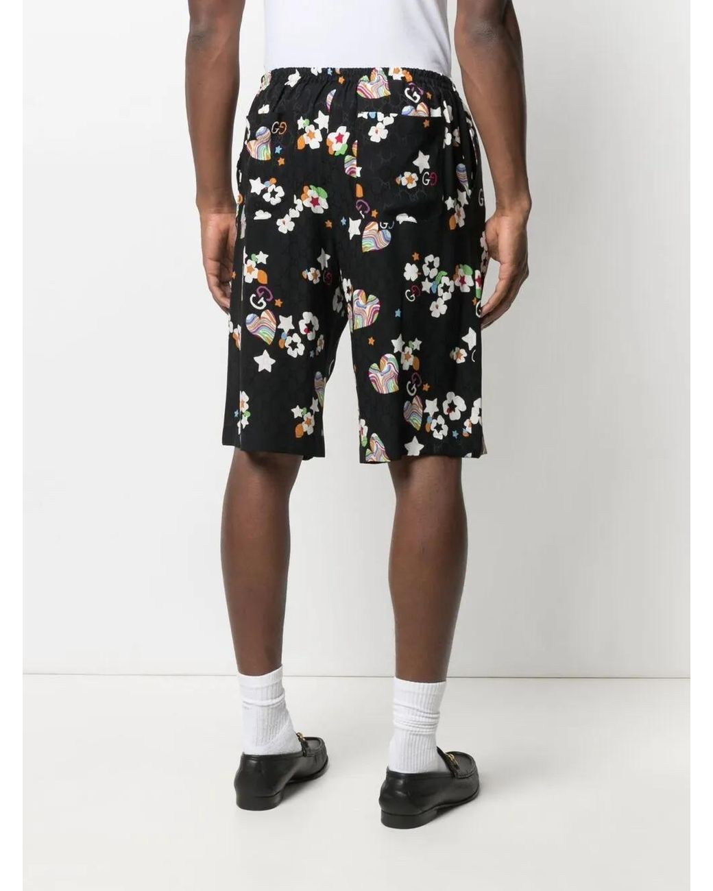 Gucci Black Monogram-Print Knee-Length Shorts for men