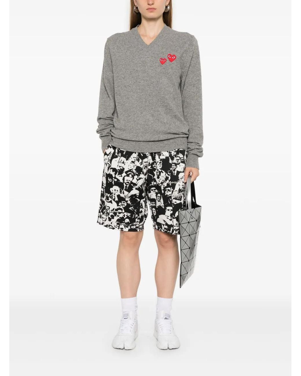 COMME DES GARÇONS PLAY Gray Double Heart-Patch Sweater