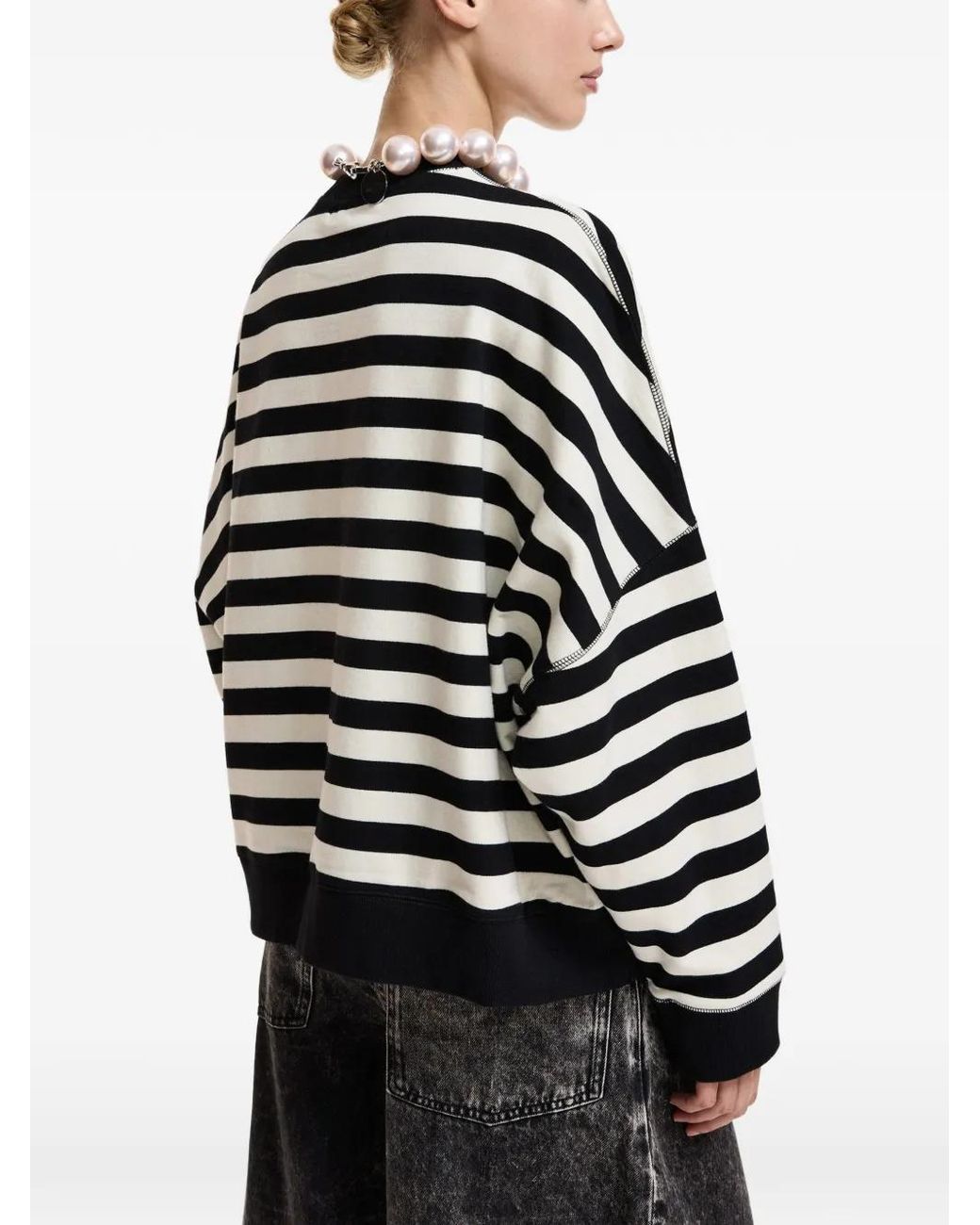 Essentiel Antwerp Black Monogram-Embroidered Striped Sweatshirt