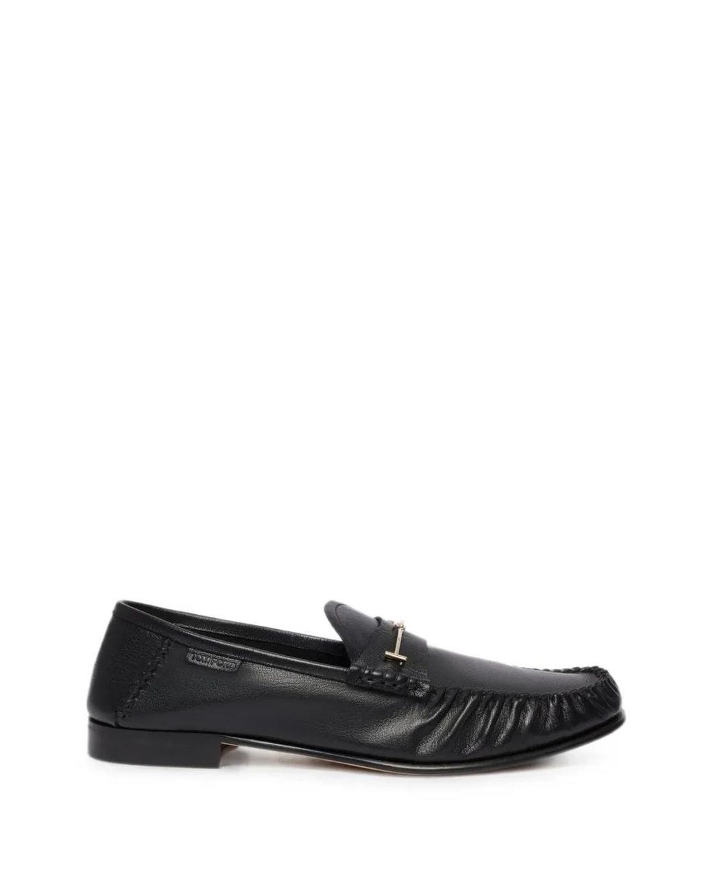 Tom Ford Black Supple Nappa Leather Ripley Loafers With-Toned Brass Double T Metal Detail for men