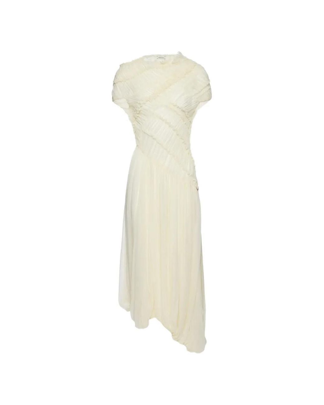 Magda Butrym White Ruched-Effect Ruffled Dress