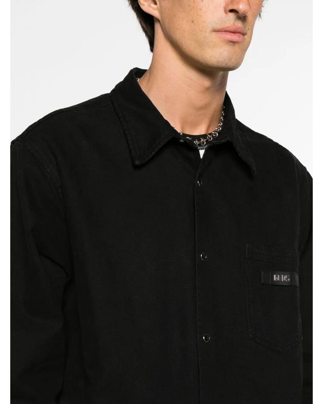 Gcds Black Logo-Patch Cotton Shirt for men
