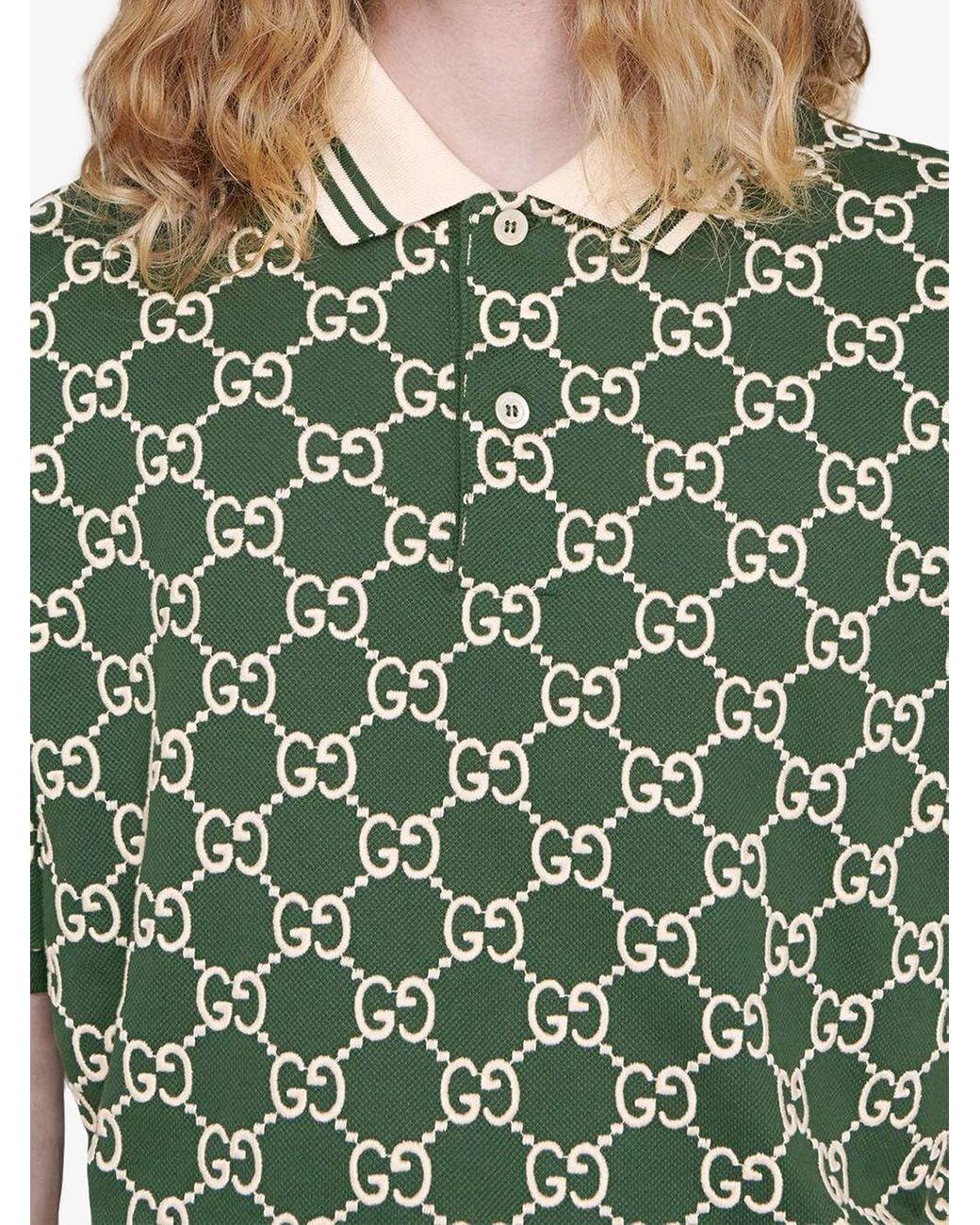 Gucci コットン GG プリント ポロシャツ カラー: グリーン メンズ | Lyst