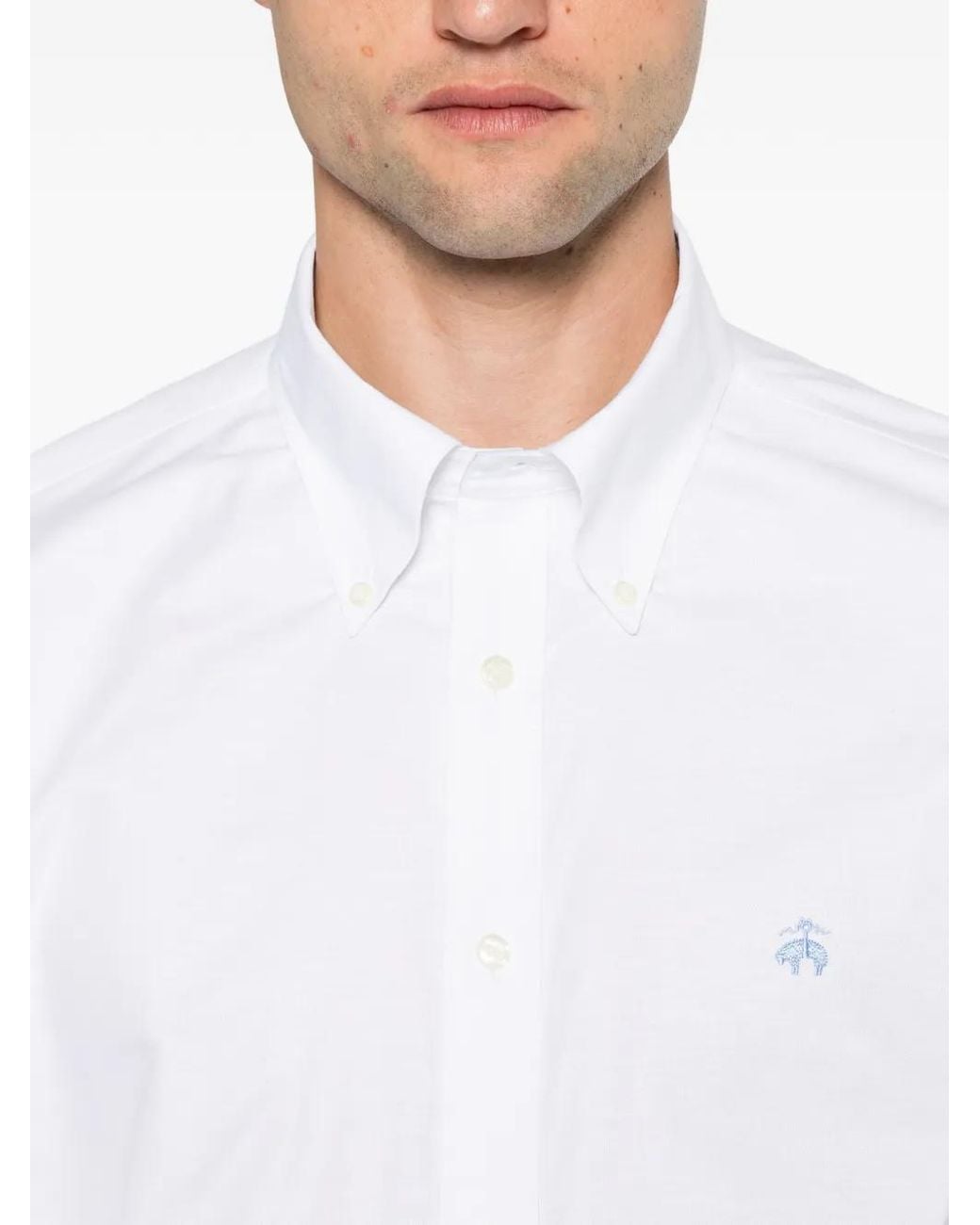 Brooks Brothers White Embroidered-Logo Button-Down Shirt for men