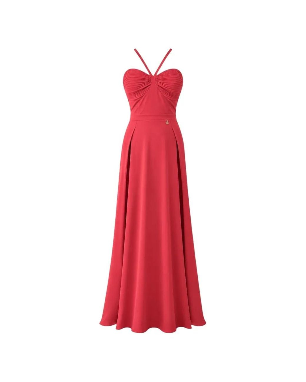 DIVEDIVINE Red Flora Draped-Bodice Side-Slit Maxi Dress