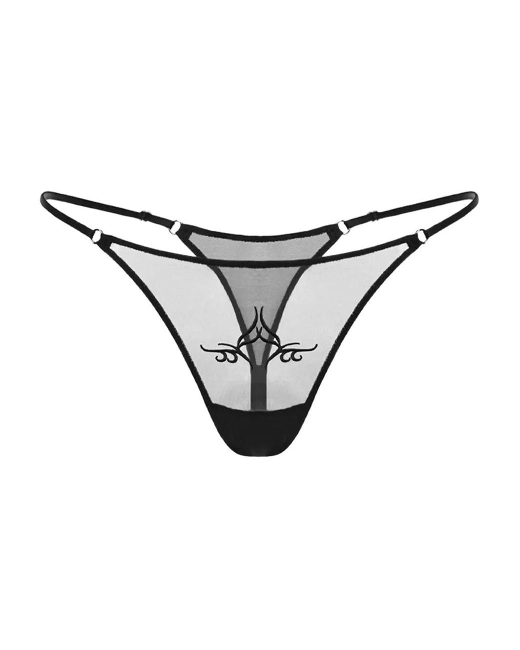 Zhilyova Gray Embroidered-Motif Thong