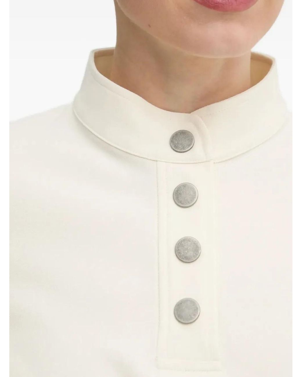 Ba&sh White Mock-Neck Button-Placket Blouse