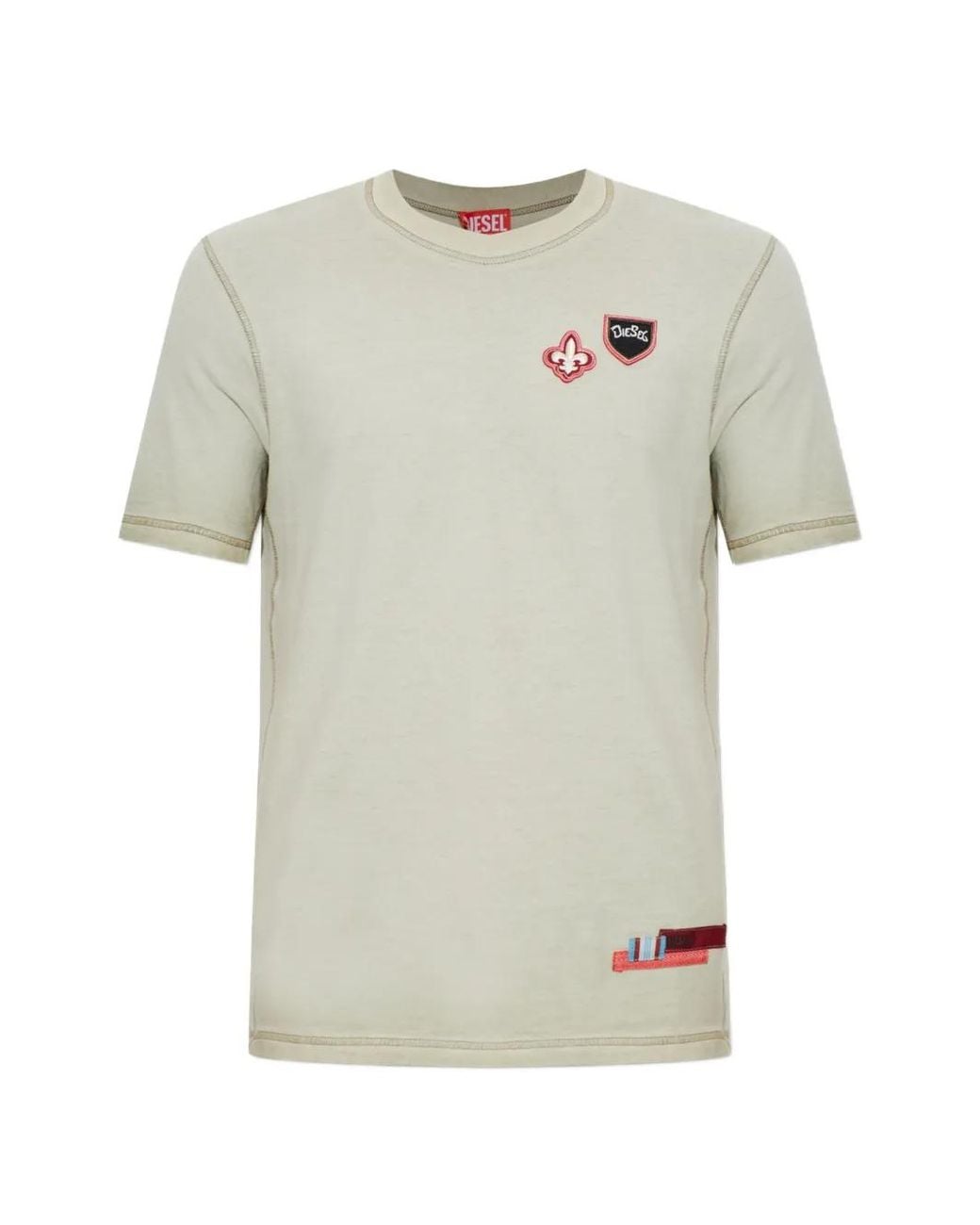DIESEL White T-Shirt Avec Patchs Et Côtés Gaufrés for men