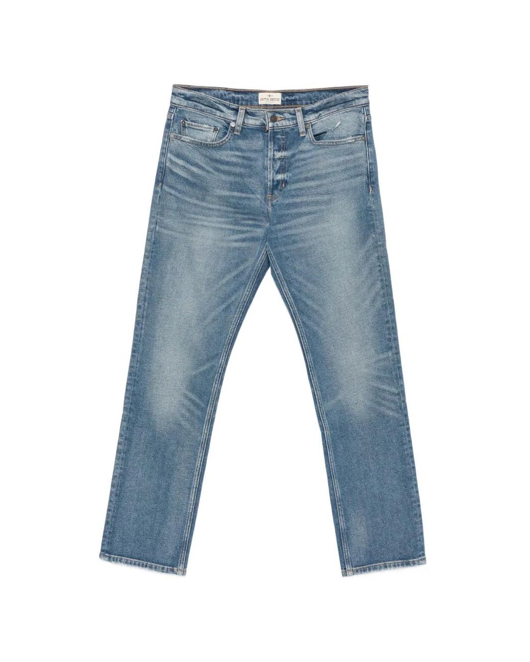 Antik Denim Blue Distressed Straight-Leg Jeans for men