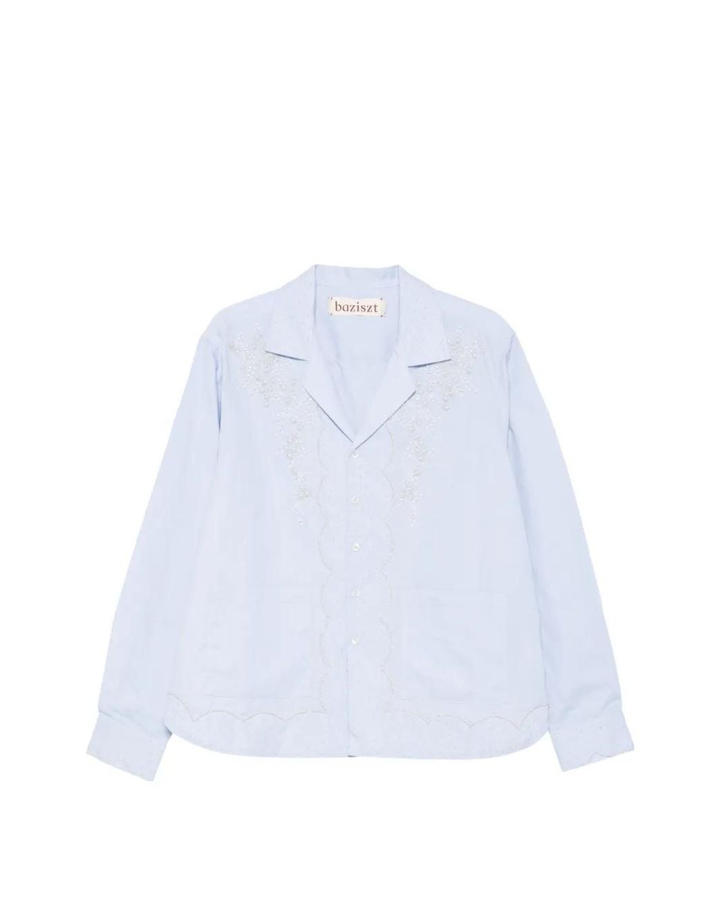 BAZISZT White Mord Floral-Embroidered Shirt for men
