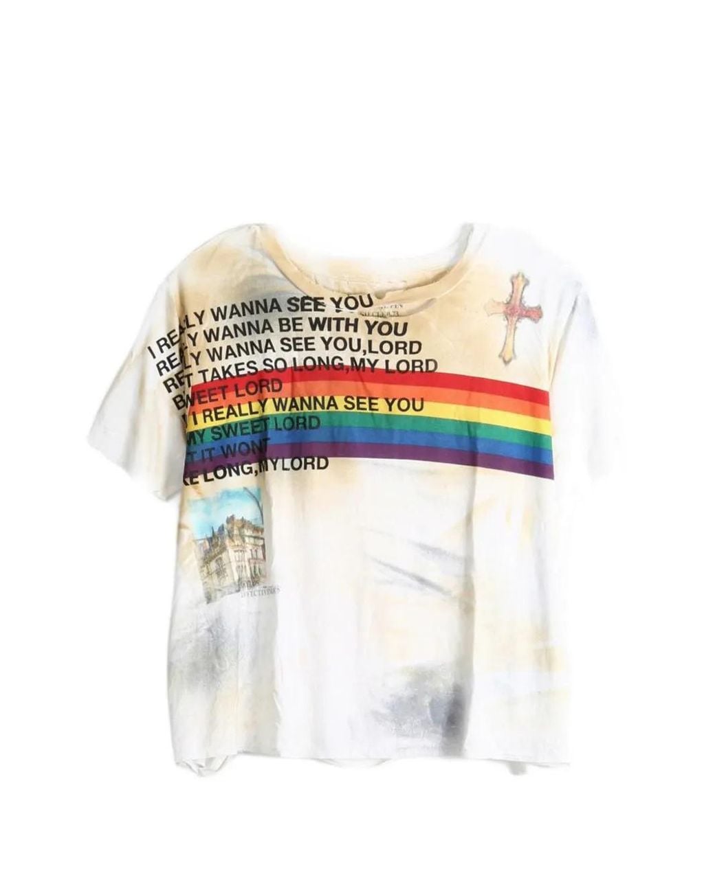 SAITOS White Graphic-Print Distressed T-Shirt