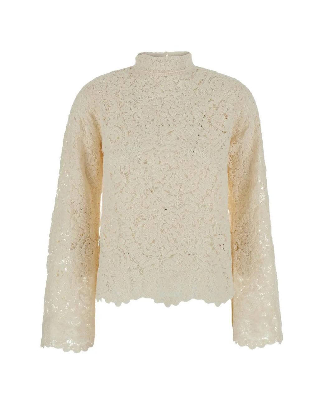 Semicouture White Lace High-Neck Blouse